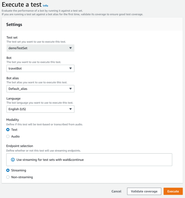 Der Bildschirm zur Ausführung eines Tests in der Test Workbench.