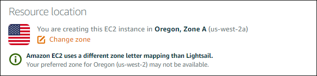 Optionen für den Standort der Ressource auf der Seite „Amazon-EC2-Instance erstellen“.
