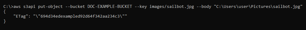 Ergebnis des Befehls AWS CLI put-object