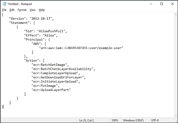 Beispiel einer bearbeiteten Richtlinienanweisung JSON-Datei