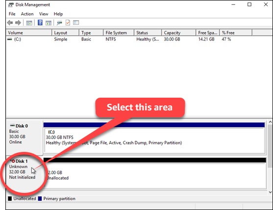 Nicht angefügter Datenträger, der mit Ihrer Windows Server-Instance verbunden ist