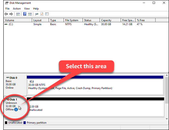 Nicht angefügter Datenträger, der mit Ihrer Windows Server-Instance verbunden ist