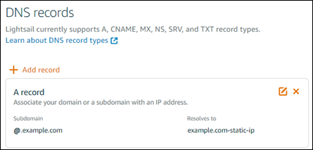 DNS-Zonen-Editor in der Lightsail-Konsole.