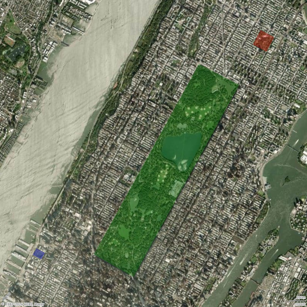 Beispielkarte mit mehreren Polygonen rund um Parks in NYC.