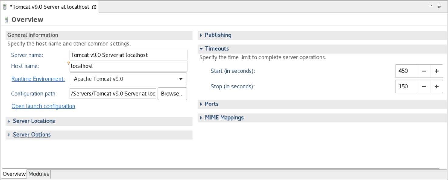 Der Wert für das Start-Timeout ist auf 450 Sekunden eingestellt. Der Wert für das Stopp-Timeout ist auf 150 Sekunden eingestellt.