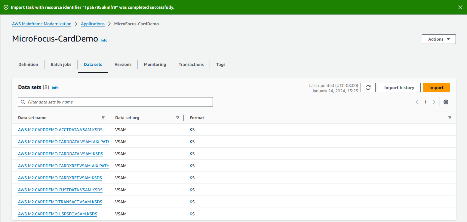 Erfolgreicher Import des Datensatzes.