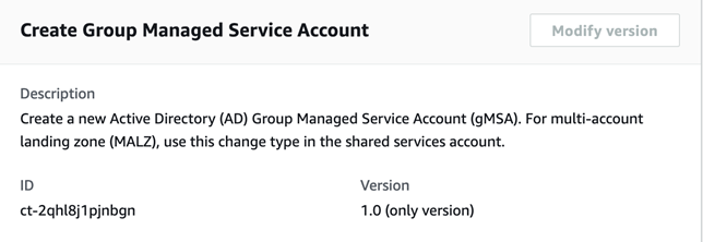 Formular zur Erstellung eines neuen Active Directory-Gruppenverwalteten Dienstkontos mit Beschreibung und ID-Feldern.