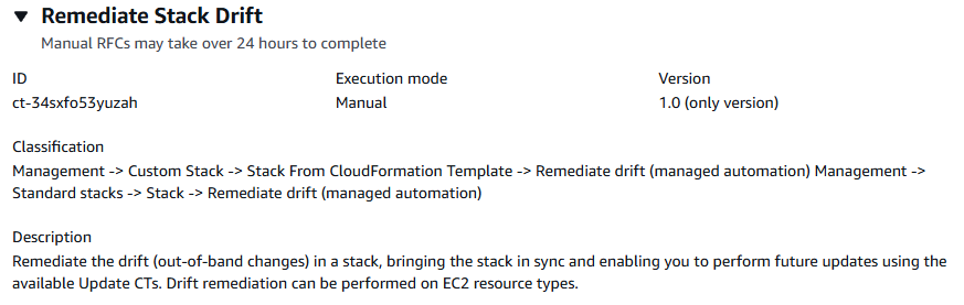 Korrigieren Sie die Stack-Drift-Schnittstelle mit Informationen zur ID, zum Ausführungsmodus, zur Version und zur Beschreibung.