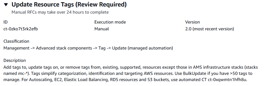 Aktualisieren Sie die Resource Tags-Oberfläche mit ID, Ausführungsmodus, Version und Beschreibung.
