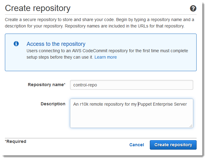 Neues Repository wird erstellt in CodeCommit.