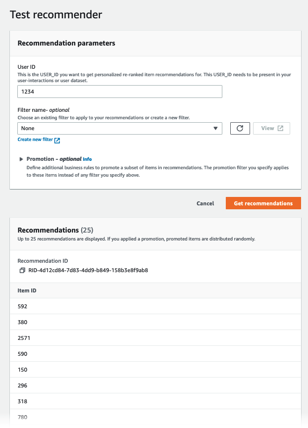 Zeigt die Seite mit Testempfehlungen mit Feldern für eine Empfehlungsanfrage.