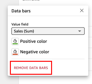 Entfernen Sie Datenbalken für ein Feld in einer Tabellenvisualisierung.