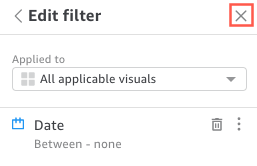 Edit filter view with Datum option and close button in upper right corner.