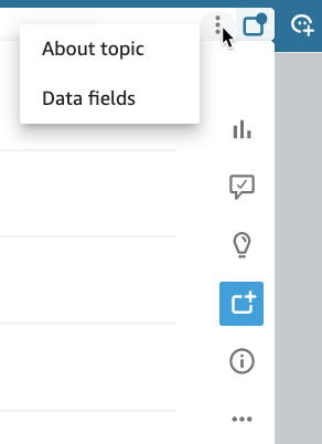 Das vertikale Ellipsensymbol zeigt Menüoptionen für die Felder Über das Thema und Datenfelder an.