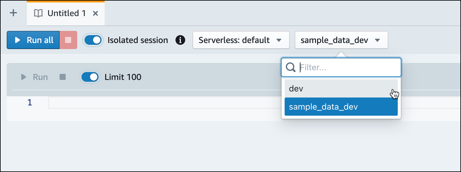 Wechseln Sie zur Dev-Datenbank, um Daten aus einem S3-Bucket zu laden.