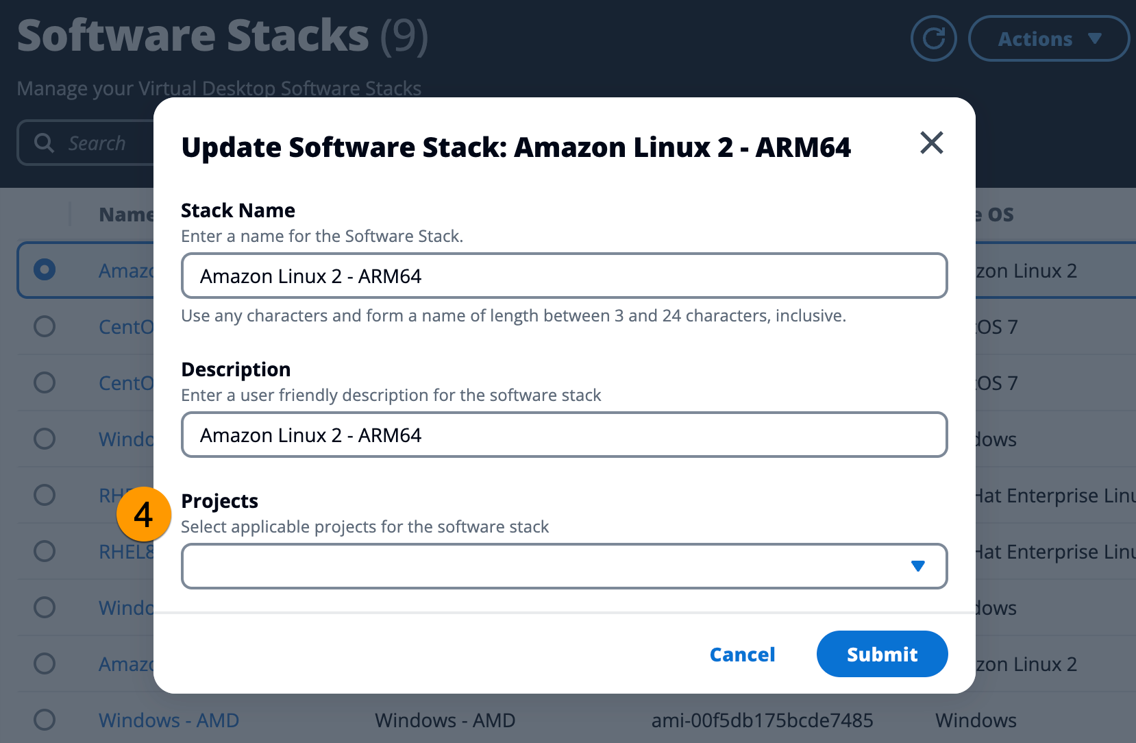 Weisen Sie einem Projekt einen Software-Stack zu