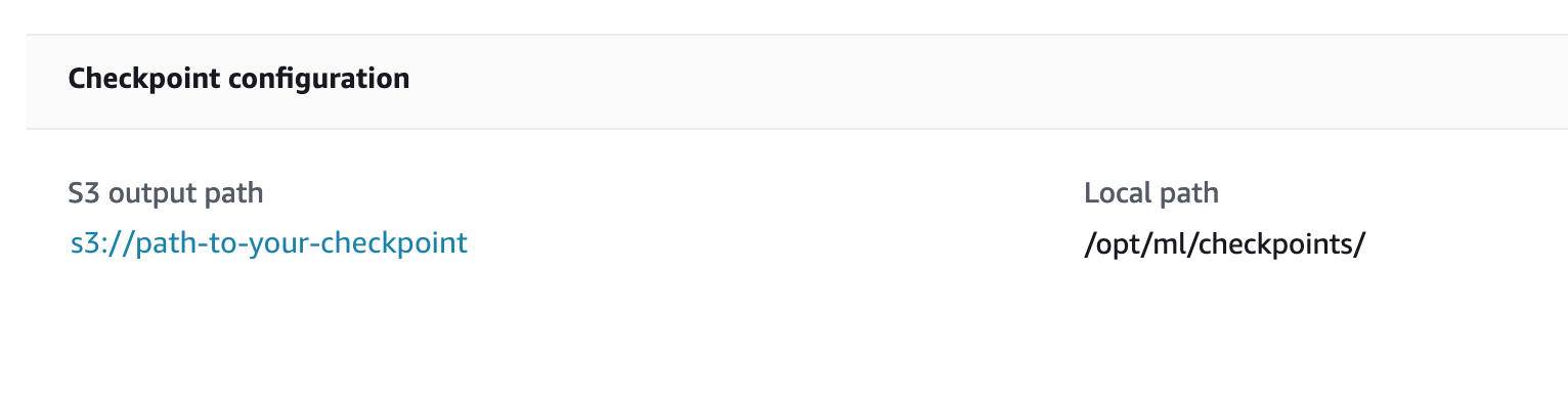 Abschnitt zur Checkpoint-Konfiguration auf der Seite mit den Jobeinstellungen eines Trainingsjobs.