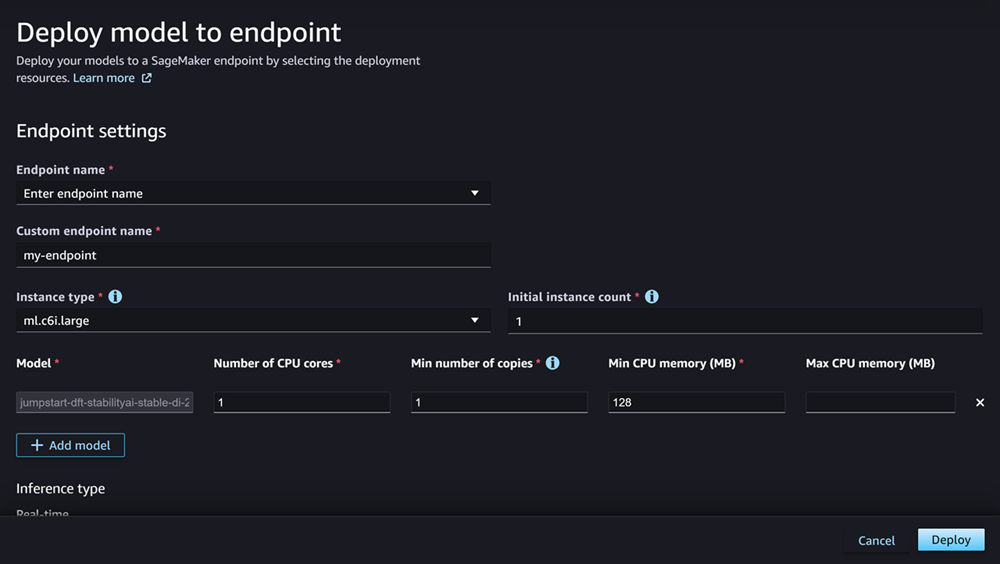 Screenshot der Deploy-Modellseite in Studio.