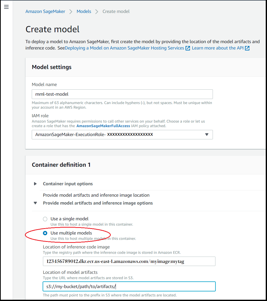 Der Abschnitt auf der Seite Modell erstellen, in dem Sie Mehrere Modelle verwenden auswählen können.