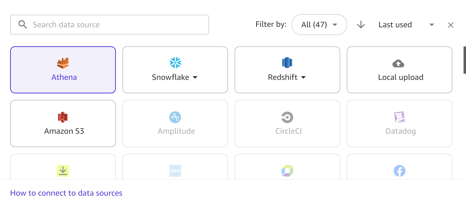 Das Dropdown-Menü Datenquelle auf der Seite Daten importieren in Canvas.