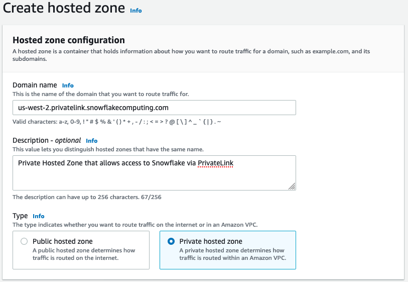 Die Seite „Gehostete Zone erstellen“ in der Konsole.