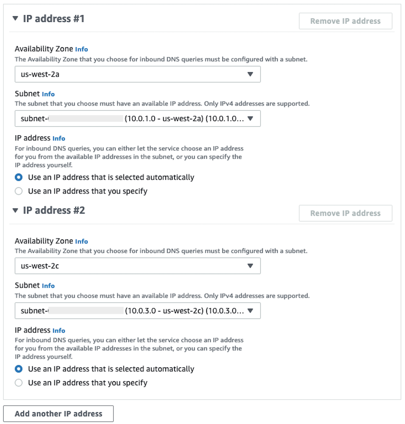 Der Abschnitt „IP-Adresse“ in der Konsole.