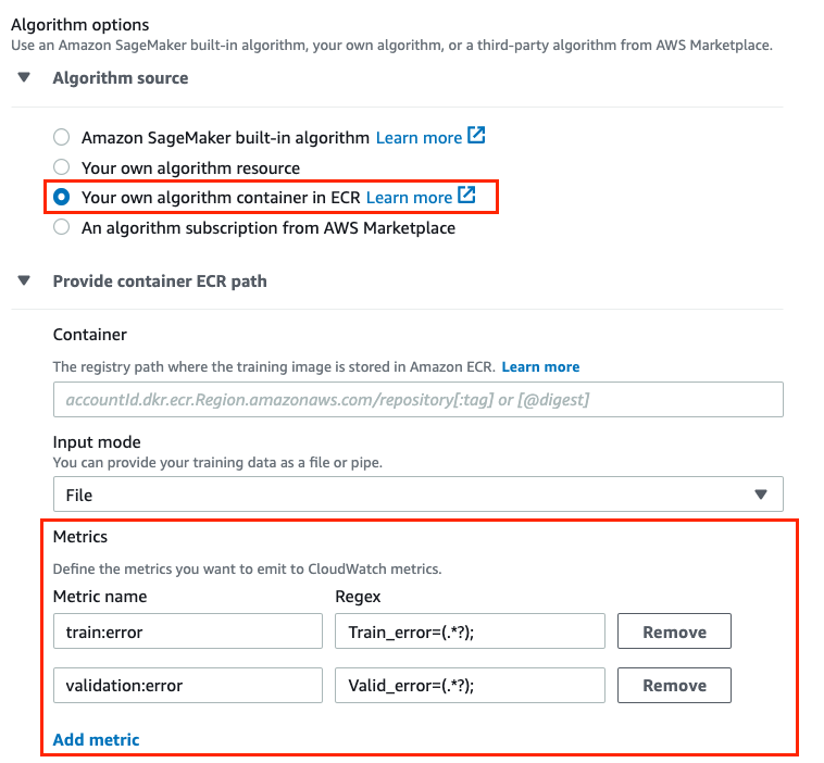 Beispiel für ein Formular mit Algorithmusoptionen in der Konsole.