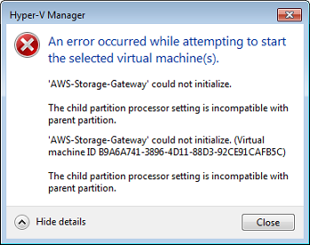 Fehlermeldungsfenster: Hyper-V Manager konnte nicht initialisiert werden.