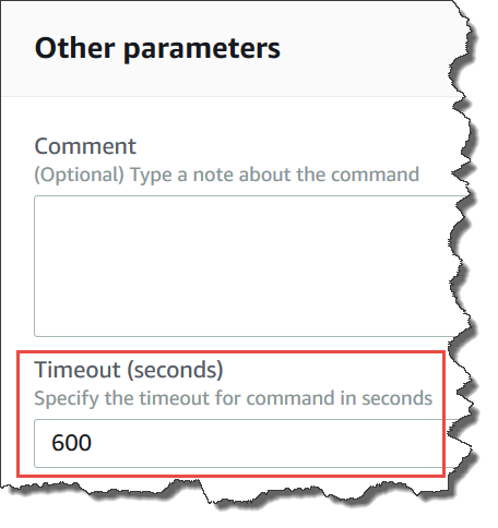 Das Feld Timeout (seconds) in der Systems Manager-Konsole