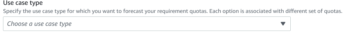 Drop-down Auswahl für „Wählen Sie einen Anwendungsfalltyp“ mit Optionen zur Prognose von Anforderungsquoten für verschiedene Anwendungsfälle.