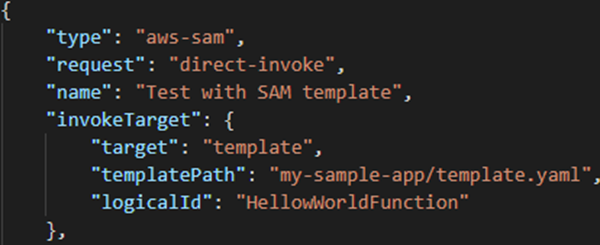 Konfiguration der launch.json Datei für das vorlagenbasierte Debugging.