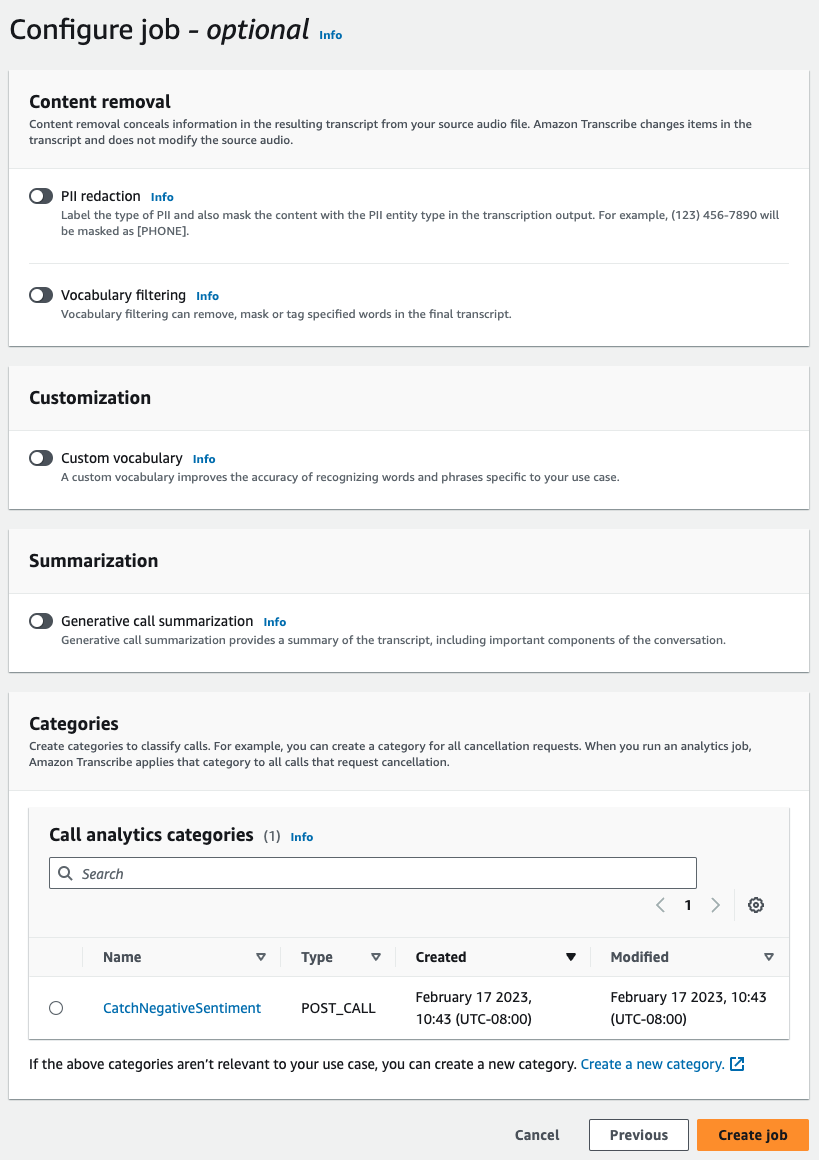 Amazon Transcribe Screenshot der Konsole: Die Seite „Call Analytics-Jobs“.