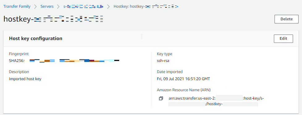 Der Konsolenbildschirm mit Hostkey-Details.