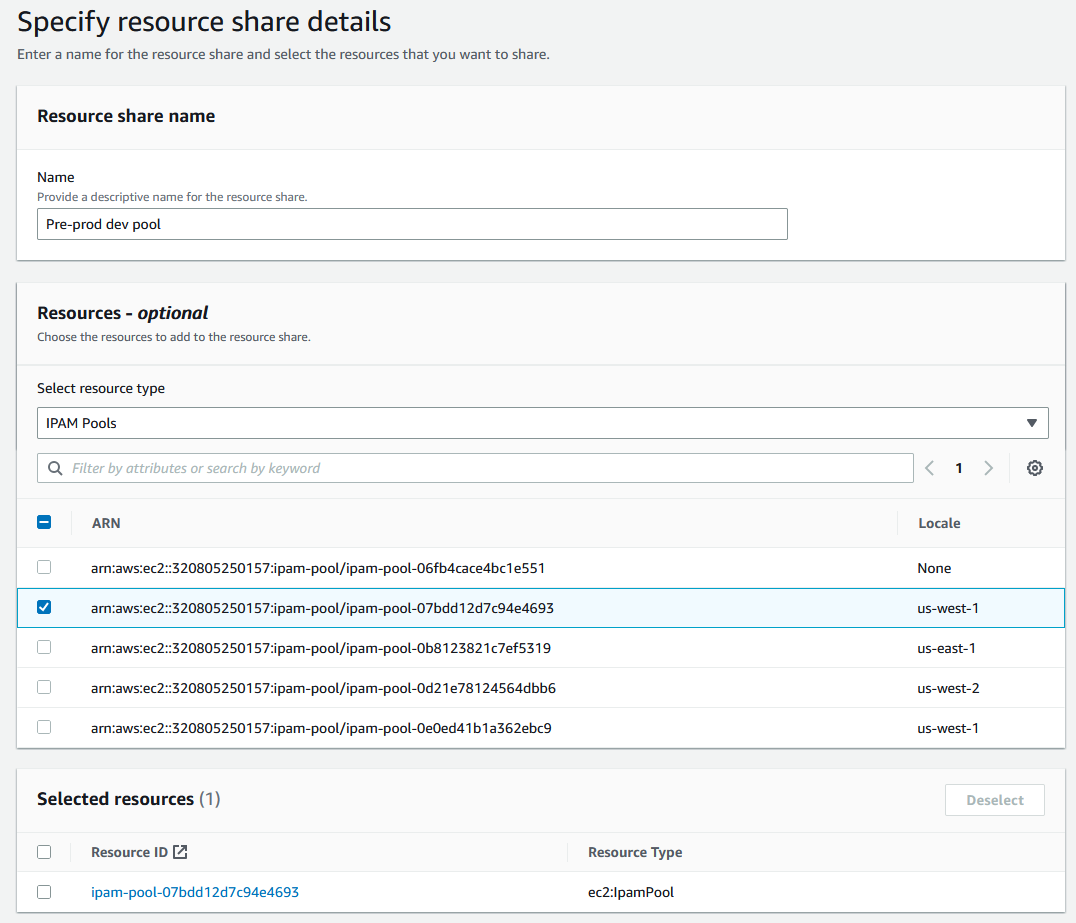 Erstellen einer Ressourcenfreigabe in der AWS RAM-Konsole.