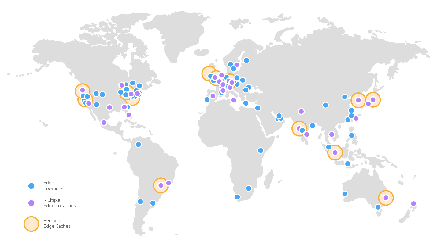 Dieses Bild zeigt das CloudFront globale Edge-Netzwerk von Amazon