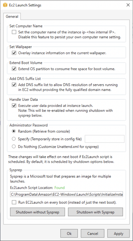 Aplicación EC2 Launch Settings