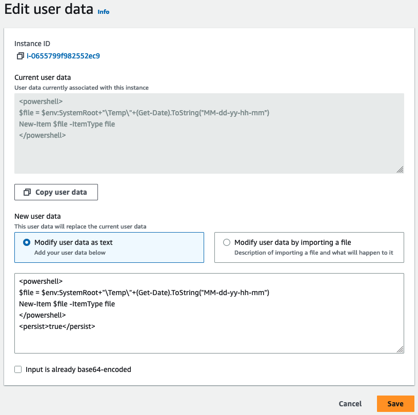 Cuadro de diálogo Edit User Data (Editar datos de usuario).