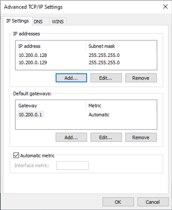 Pestaña Configuración de IP