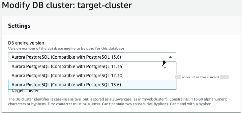 Actualización in situ de un clúster de base de datos Aurora MySQL de la versión 2 a la versión 3