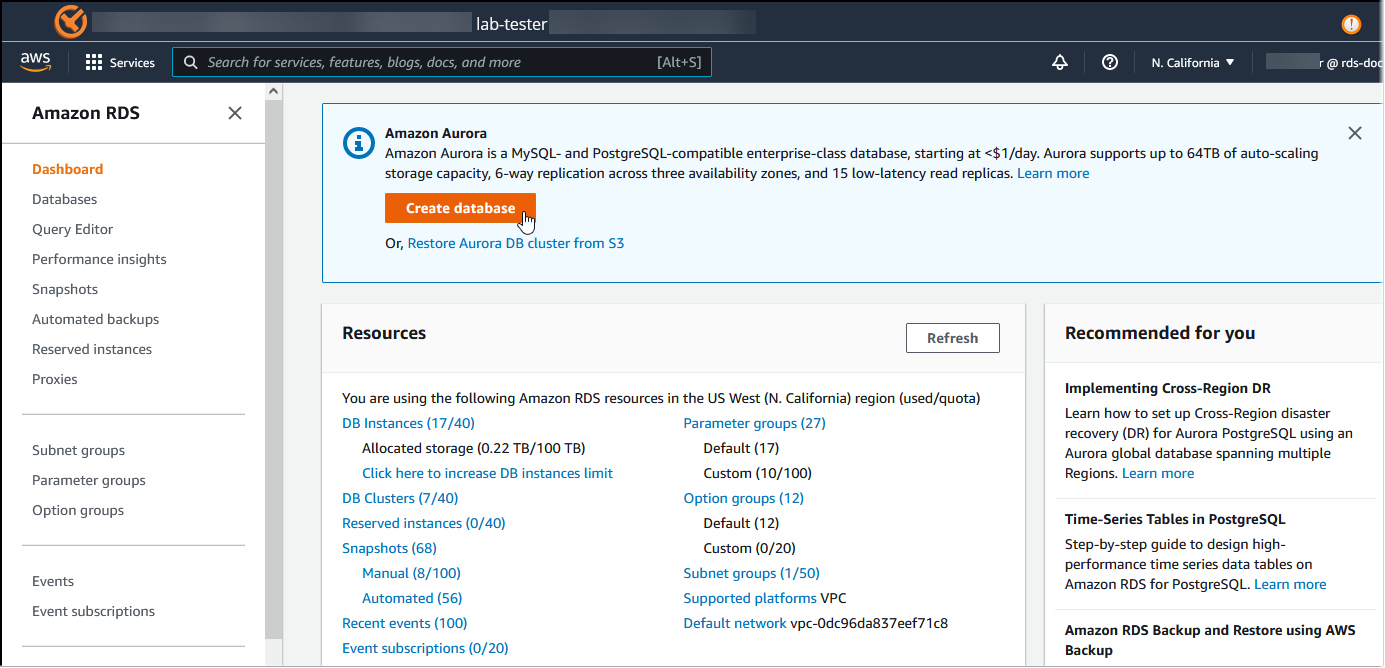 Creación de un clúster de Aurora PostgreSQL con Babelfish en ejecución.