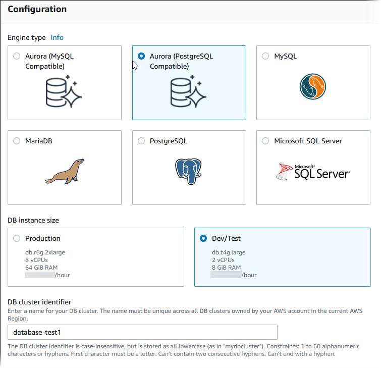 Sección de configuración con opciones seleccionadas.