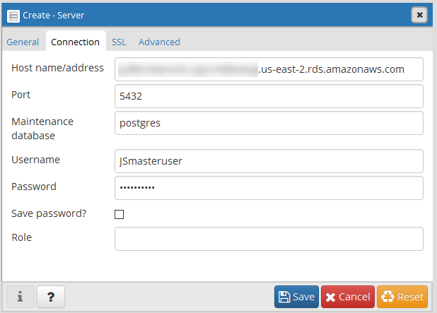 Escriba la contraseña que especificó al crear la instancia de base de datos.