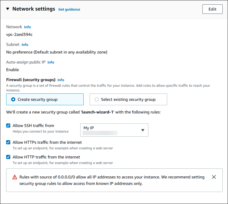 Página Configure Instance Details (Configurar los detalles de la instancia)