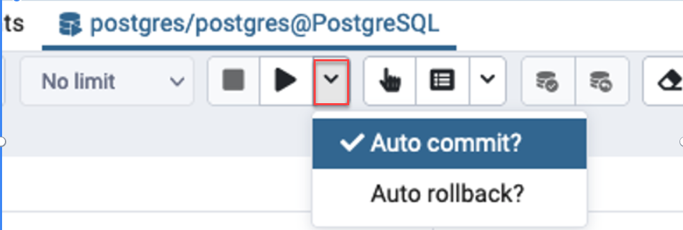 En pgadmin, elija AUTOCOMMIT para activarlo.
