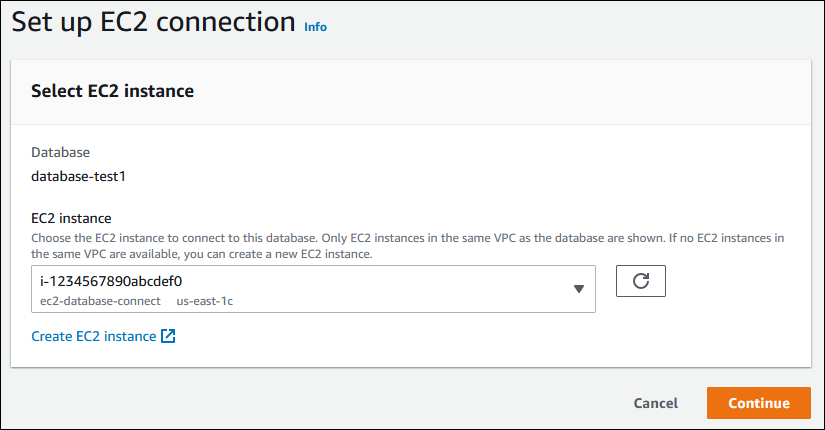 Configure la página de conexión de EC2.