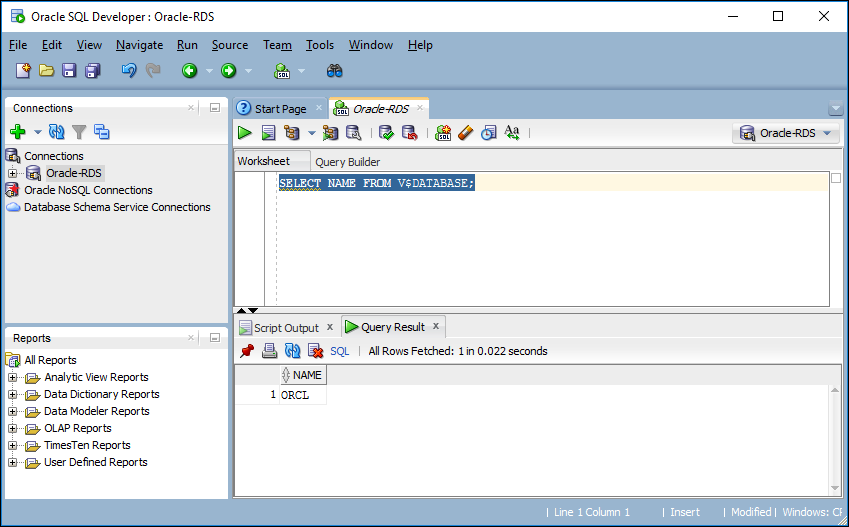 Resultados de la consulta en Oracle SQL Developer