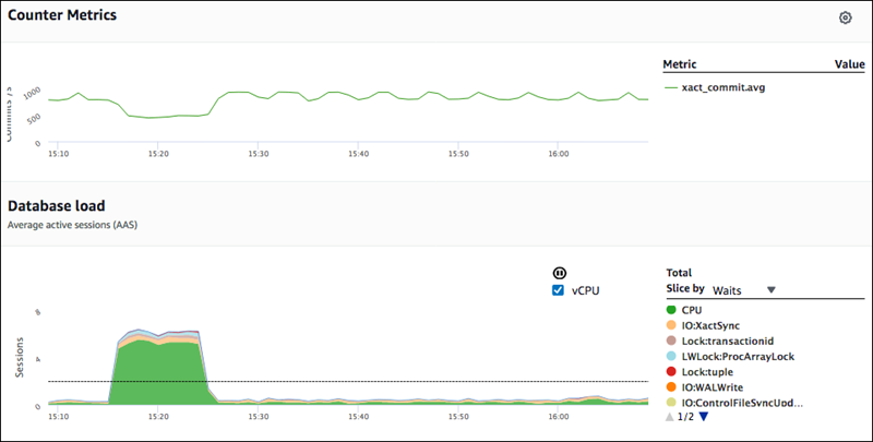 Gráficos Counter Metrics y Database Load