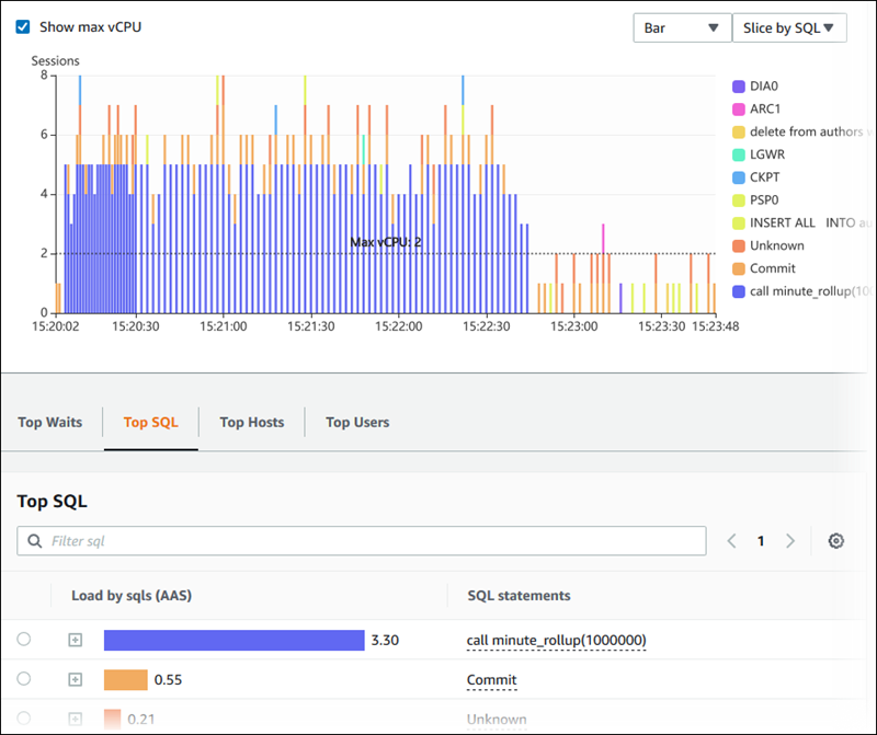 Hacer zoom en la carga de base de datos seleccionada