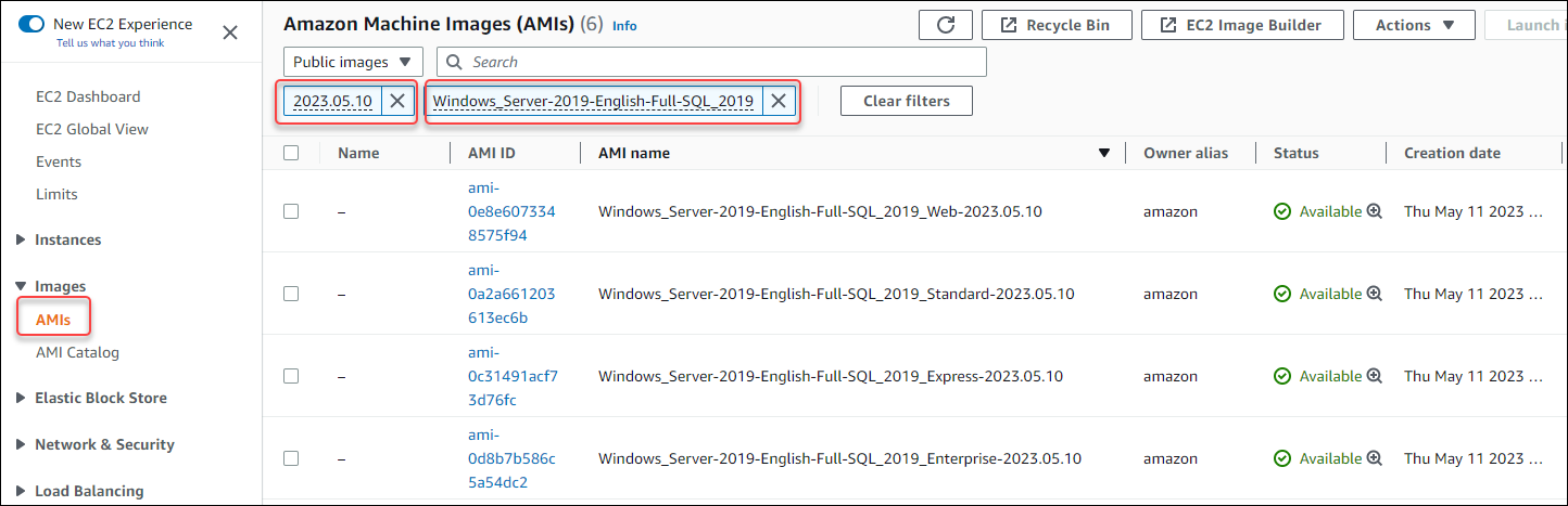 AMI compatibles con SQL Server 2019 CU20.