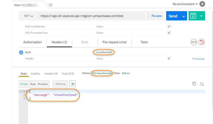 Cómo llamar a la API con un token Unauthorized de autorización de Lambda